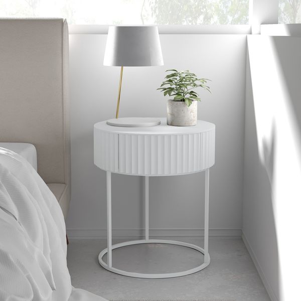 Beistelltisch Rill mit Schublade 46xØ40 cm Weiß [en. casa]