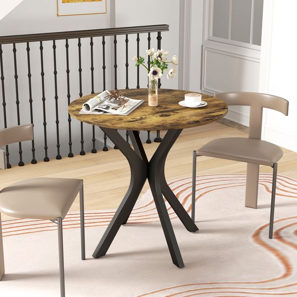 Esstisch rund, MDF-Holzwerkstoff mit Metallgestell, Ø78x75 cm, Braun