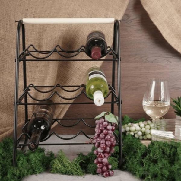 Home&Styling Weinregal für 9 Flaschen Metall Schwarz und Natur 447483