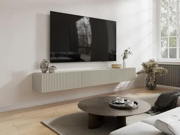 Vente-unique - DANTAY TV Möbel Holz, Platte Beige - B 32 cm x H 25 cm x L 200 cm