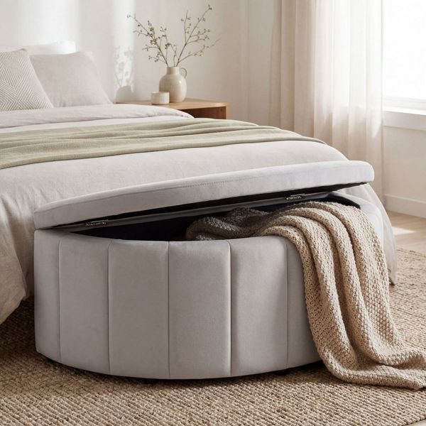 tectake Bank Polsterbank mit Stauraum Belastbarkeit 150 kg, 108 x 48 x 38,5 cm (Polsterbank Moon, in Samtoptik Taupe), Polsterdeckel mit Gasdruckfedersystem, mit Samt oder Bouclé