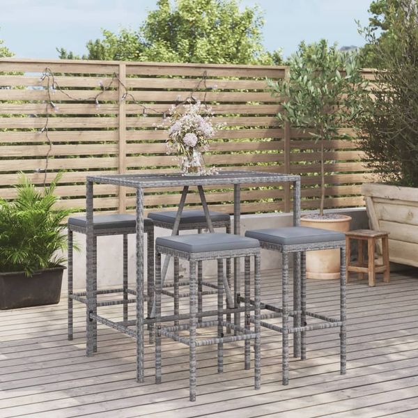 vidaXL 5-tlg. Gartenbar-Set mit Kissen Grau Poly Rattan 3187634