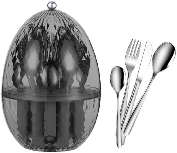 24 Tlg. Besteck-Set aus 18/10 Edelstahl in Ei-Box Essbesteck-Set Mehrzweckbesteck Anthrazit