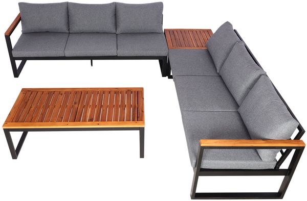 Garten-Garnitur HWC-L26, Gartenlounge Lounge-Set Sitzgruppe Sofa, Aluminium Akazie Holz MVG-zertifiziert ~ dunkelgrau Bild 5