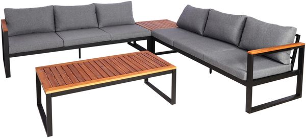 Garten-Garnitur HWC-L26, Gartenlounge Lounge-Set Sitzgruppe Sofa, Aluminium Akazie Holz MVG-zertifiziert ~ dunkelgrau Bild 9