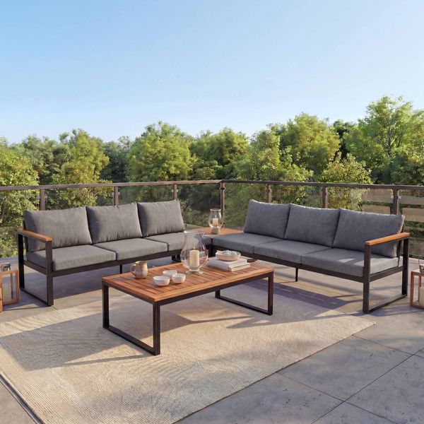 Garten-Garnitur HWC-L26, Gartenlounge Lounge-Set Sitzgruppe Sofa, Aluminium Akazie Holz MVG-zertifiziert ~ dunkelgrau