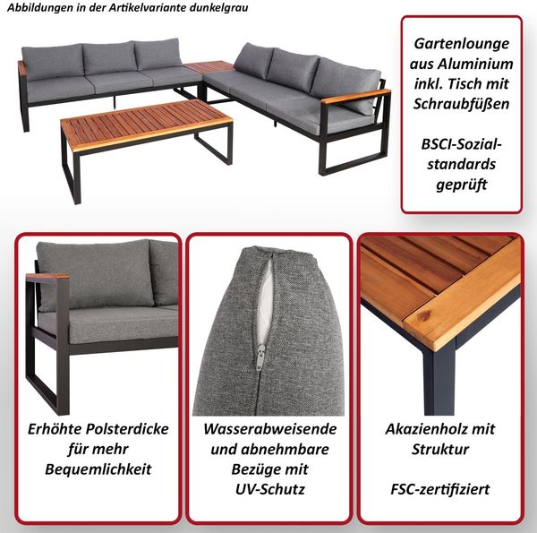 Garten-Garnitur HWC-L26, Gartenlounge Lounge-Set Sitzgruppe Sofa, Aluminium Akazie Holz MVG-zertifiziert ~ dunkelgrau Bild 2