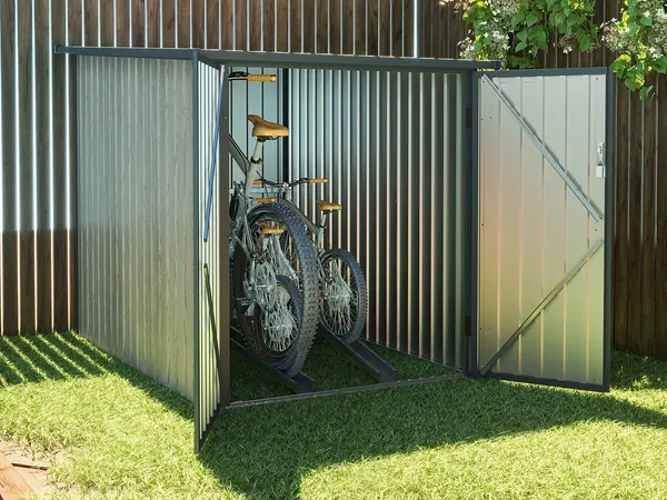 Vente-unique - NIKI Gartenhaus Metall GrauBraun - B 189 cm x H 142 cm x L 128 cm