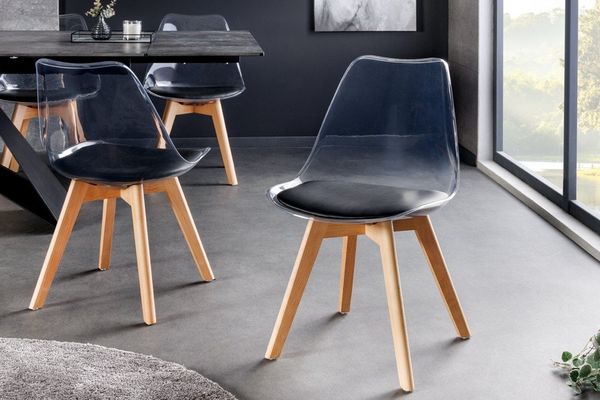 riess-ambiente Esszimmerstuhl SCANDINAVIA MEISTERSTÜCK transparent / schwarz / natur (Einzelartikel, 1 St), Kunststoff · Kunstleder · Massivholz · Design