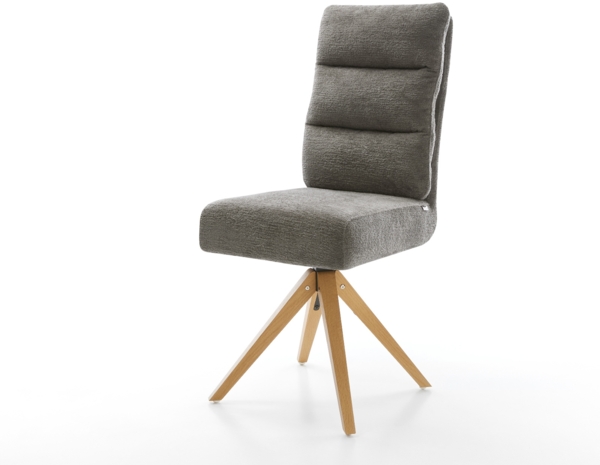 Drehstuhl Pela-Flex Bouclé Soft Schlamm Holzgestell kantig Natur 180° drehbar Taschenfederkern