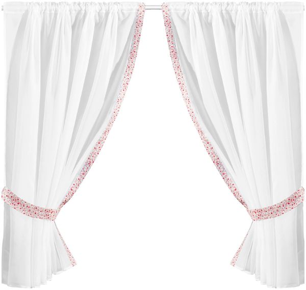 Gardinenset Voile mit Stangendurchzug Serie: Satin, Auswahl: bunt - Blumen 4-teilig