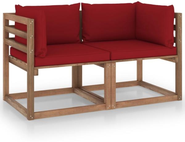 vidaXL Garten-Palettensofa 2-Sitzer mit Kissen in Weinrot Kiefernholz 3067281