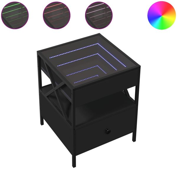 Couchtisch, Sofatisch mit Infinity-LED Schwarz 40x40x51 cm