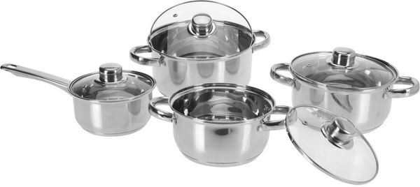 Koopman Topf-Set Kochtopfset Küchenset Edelstahl Silberfarbend 8 Tlg. Set, Aluminium (Set, 1-tlg, Packung), Silberfarbend, Gas, Kochset, Induktion, Elektro