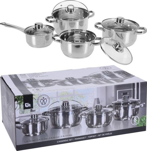 Koopman Topf-Set Kochtopfset Küchenset Edelstahl Silberfarbend 8 Tlg. Set, Aluminium (1-tlg), Silberfarbend, Gas, Kochset, Induktion, Elektro