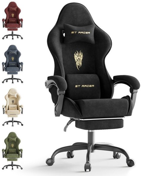 Ferghana Gaming-Stuhl Racing PC Stuhl Verstellbar mit Kopf-,Lendenkissen, Fußstütze (Rückenlehne 90°-125), Ergonomisch, atmungsaktiv Gaming Chair