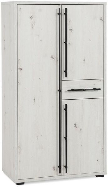 Finori Highboard Almo 53A, Dekor Artisan Oak, weiß, ABS-Kante, Metallgriffe, 75,3 x 140 x 38,5 cm