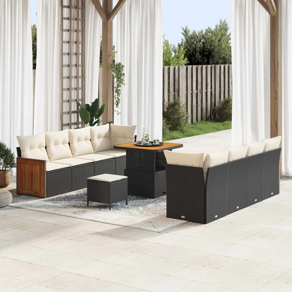 vidaXL Gartensofa-set mit Kissen 11 pcs Schwarz und Creme 3363145