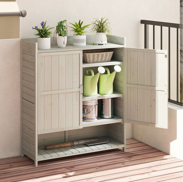 COSTWAY Pflanztisch (1-St), Gartenarbeitstisch, Gartenschrank mit Arbeitsplatte, Regale