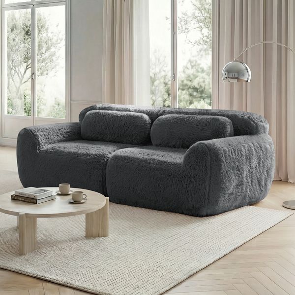 Sofa 204cm×104cm×73cm aus Plüschstoff – rahmenloses modulares Design, Grau