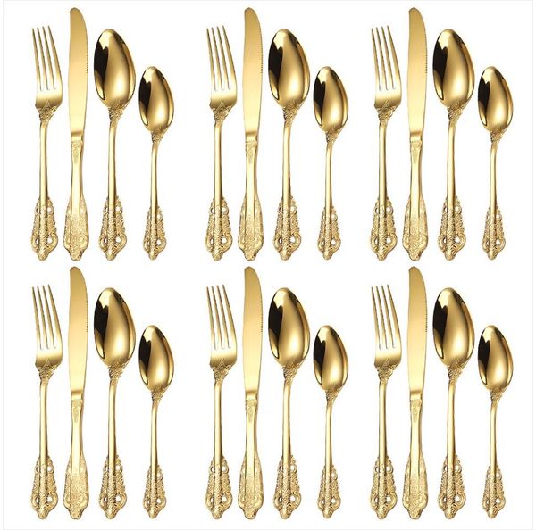 KingLux Besteck-Set 24teilig Goldbesteck-Set für 6 Personen,Utensilien-Set, Palast-Stil (24-tlg), 6 Personen, Edelstahl