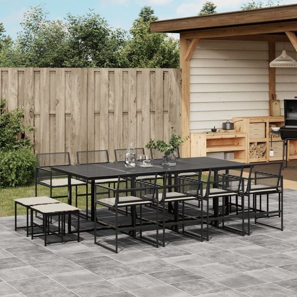 vidaXL 13-tlg. Garten-Essgruppe mit Kissen Schwarz Poly Rattan 3295030