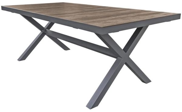 Gartentisch KJART mit Keramik-Tischplatte - Eichenholz-Optik, Aluminium, Dunkelgrau, 202x100x75cm | Terrassentisch Wetterfest Outdoor Tisch