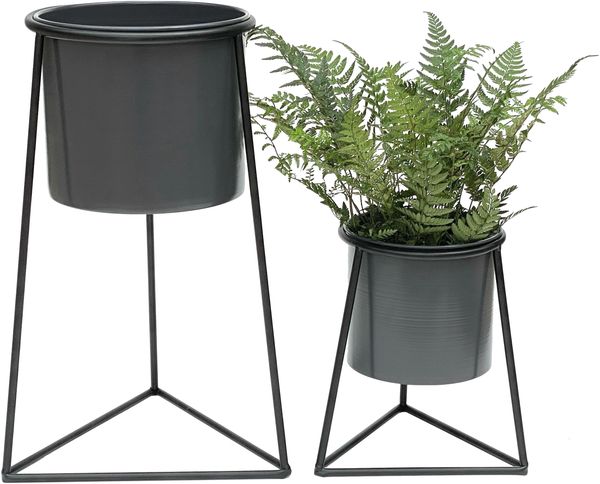 DanDiBo Blumenhocker mit Topf Metall Schwarz 2er Set Blumenständer 96052 Blumensäule Modern Pflanzenständer Pflanzenhocker