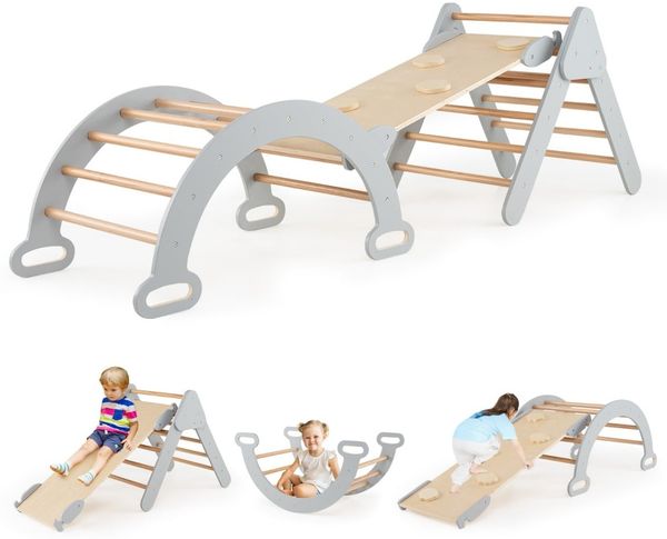Kletterdreieck mit Rutsche Kletterbogen inkl. doppelseitige Rampe Grau