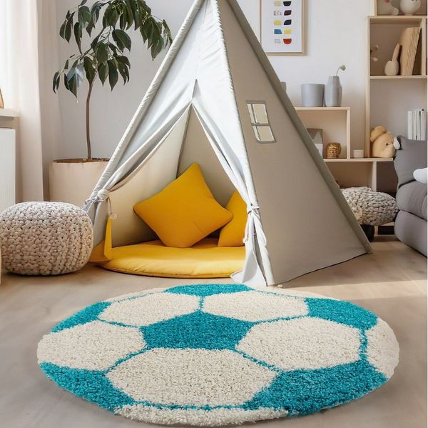 Carpettex Kinderteppich Fußball-Design, Rund, Höhe: 30 mm, Kinder Teppich Fußball-Form Kinderzimmer versch. farben und größen