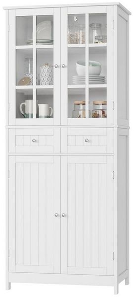 HOMECHO Hochschrank 180 cm Küchenschrank mit 4 Türen und 2 Schubladen, Weiß