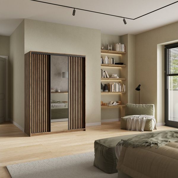 Masseno Schwebetürenschrank ORRA Kleiderschrank mit Spiegel und Schubladen Schlafzimmerschrank