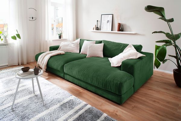KAWOLA Big Sofa MADELINE Cord smaragd 85 x 170 x 290 cm