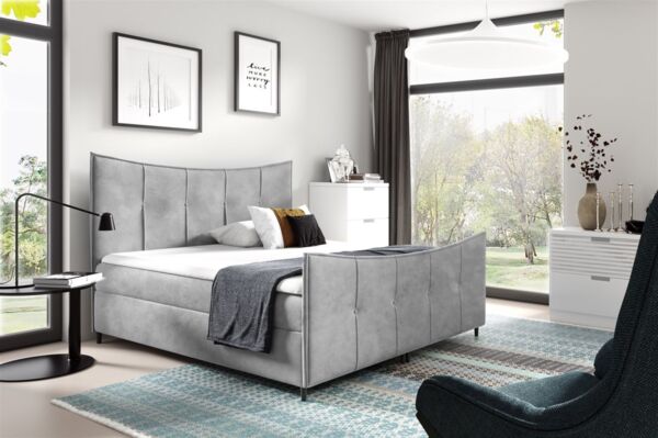 Boxspringbett Schlafzimmerbett FABIEN LUX 140x200cm Hellgrau inkl. Bettkasten