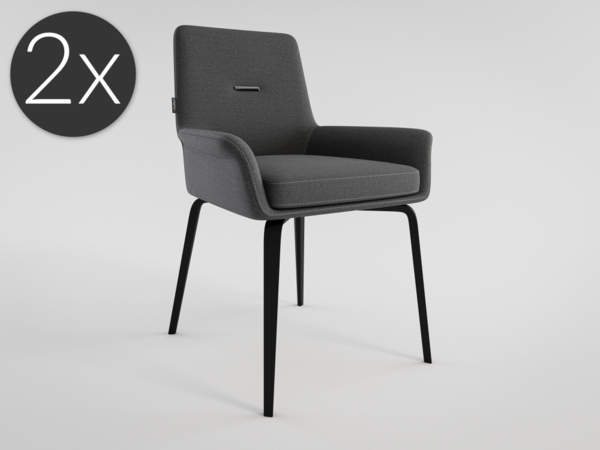 2er Set Esszimmerstuhl Design Küchenstuhl Cara Leinen hellgrau Metallbeine : Hellgrau