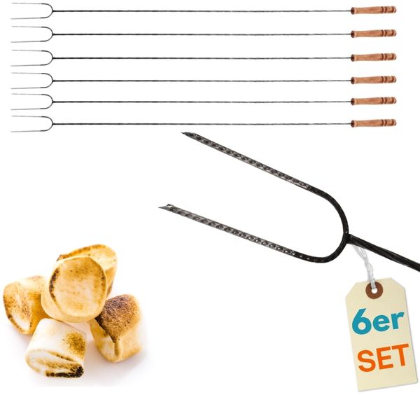 GarPet Lagerfeuer-Grillspieß 6er Set Grillspieß Lagerfeuer 100cm Stockbrot Marshmallow Spieße