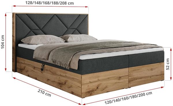 Boxspringbett mit Kopfteil und Topper, Polsterbett - GUNAR - 160 x 200 cm - Dunkelgrau Stoff - H3 - Topper Visco Bild 5