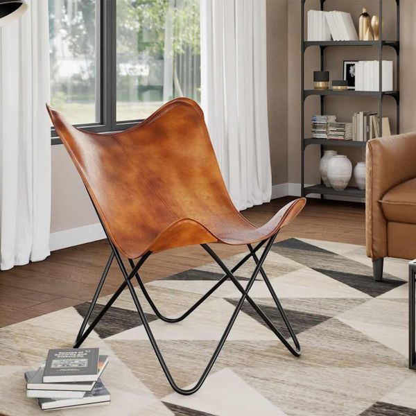 Butterfly-Sessel | Relaxsessel Braun Echtleder