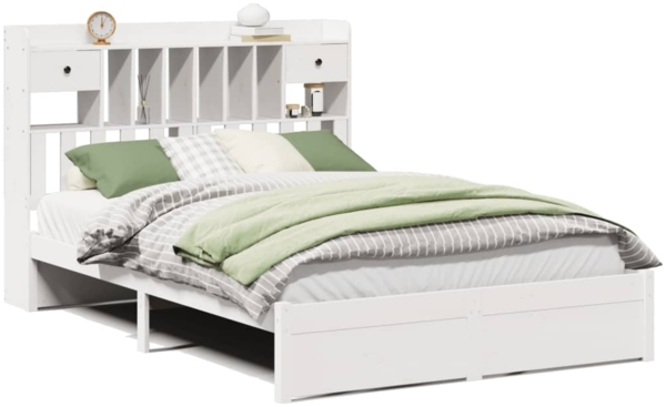 vidaXL Massivholzbett mit Regal ohne Matratze Weiß 140x200 cm Kiefer 3322420