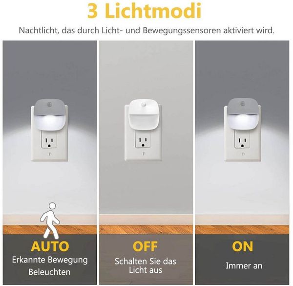 Sunicol LED Nachtlicht LED-Bewegungssensor-Nachtlicht, für Schlafzimmer/Flur/Treppenhaus, Tageslichtweiß, mit intelligentem Lichtsensor