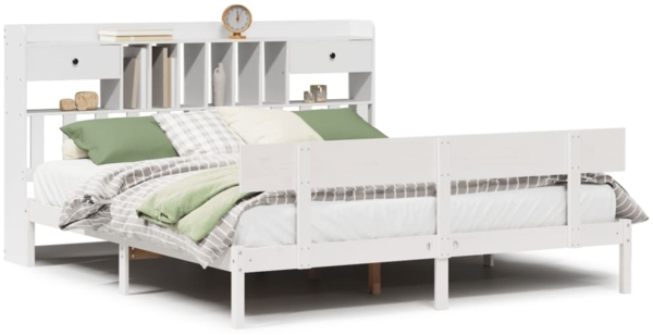 vidaXL Massivholzbett mit Regal ohne Matratze Weiß 180x200 cm Kiefer 3321841