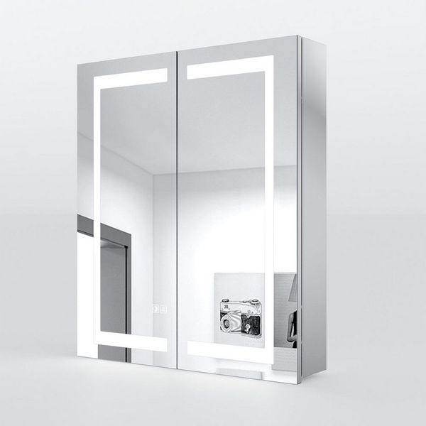 SONNI Badezimmerspiegelschrank Spiegelschrank 60 x 70 x 13 cm Edelstahl mit LED-Beleuchtung Bad IP44