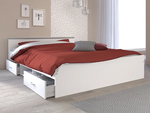 Vente-unique - PABLO Bett Holz, Platte Weiß - B 193 cm x H 58,9 cm x L 145,8 cm