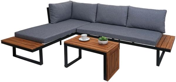 Garten Garnitur HWC-L27, Garnitur Sitzgruppe Lounge-Set Sofa, Spun Poly Alu Akazie Holz MVG-zertifiziert ~ dunkelgrau