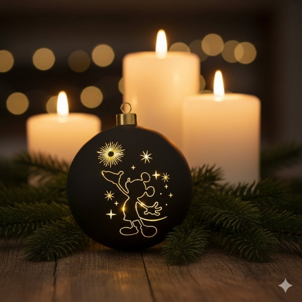 Christmas Inspirations Mickey Mouse Weihnachtskugel 15 cm beleuchtet – Ornament Glaskugel mit LED warmweiß Disney Galaxie Kugel – Offiziell lizenziert, batteriebetriebene Weihnachtsdeko & Sammlerfigur Bild 3