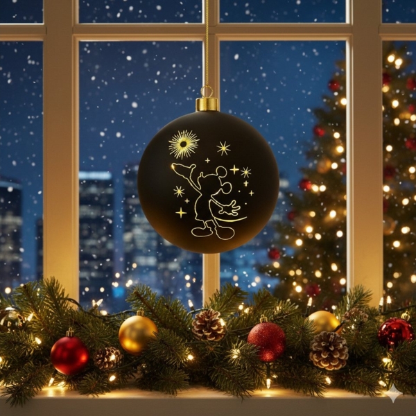 Christmas Inspirations Mickey Mouse Weihnachtskugel 15 cm beleuchtet – Ornament Glaskugel mit LED warmweiß Disney Galaxie Kugel – Offiziell lizenziert, batteriebetriebene Weihnachtsdeko & Sammlerfigur Bild 2