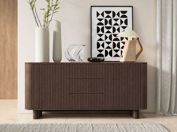 Compleo Kommode mit 3 Schubladen AKARI, Japandi Design, Nussbaum oder Kaschmir