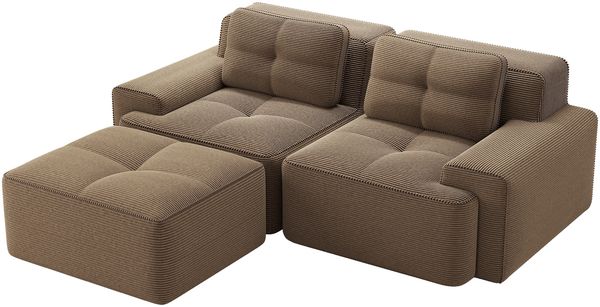 Sofa, modulares L‑Sofa mit Tiefsitz 74 cm, Cordstoff Braun, 32D‑Schaum, ohne Montage,204*177*69 cm Bild 4