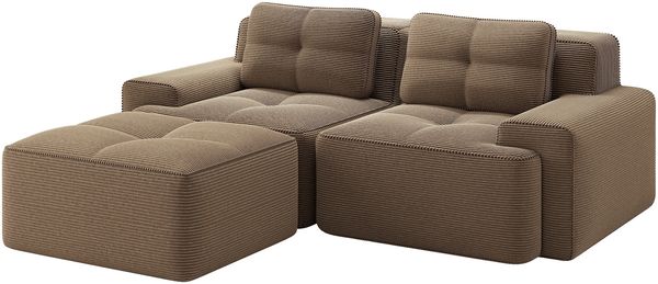 Sofa, modulares L‑Sofa mit Tiefsitz 74 cm, Cordstoff Braun, 32D‑Schaum, ohne Montage,204*177*69 cm Bild 6