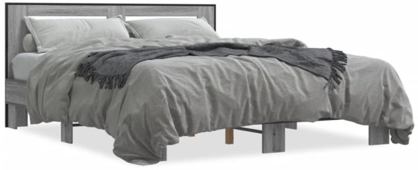 vidaXL Bettgestell Grau Sonoma 150x200 cm Holzwerkstoff und Metall 3280100